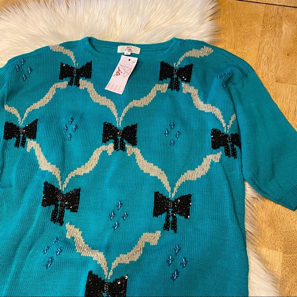 IA Knits Philippines Beaded Sequins Bows Sweater M NWT - Picture 2 of 7